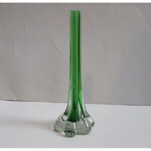 Vintage Elephant‎ Foot Glass Vase Green MCM